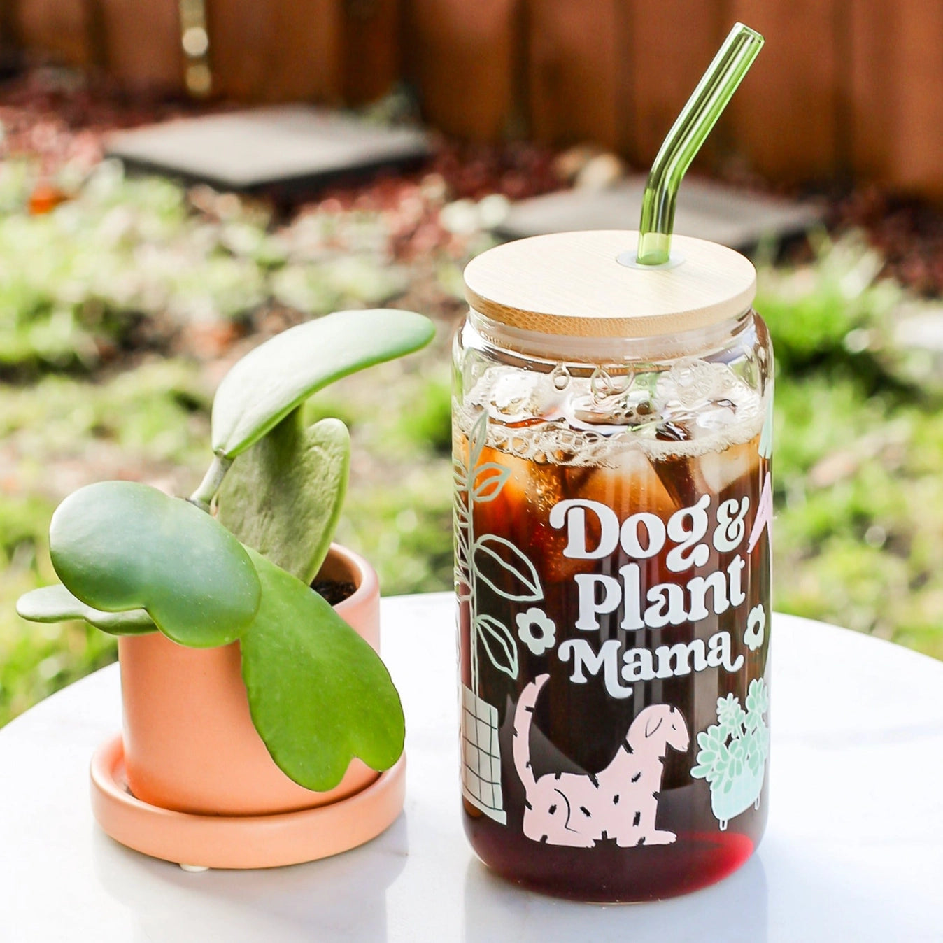 Dog + Plant Mama Glass Cup | Lid + Straw