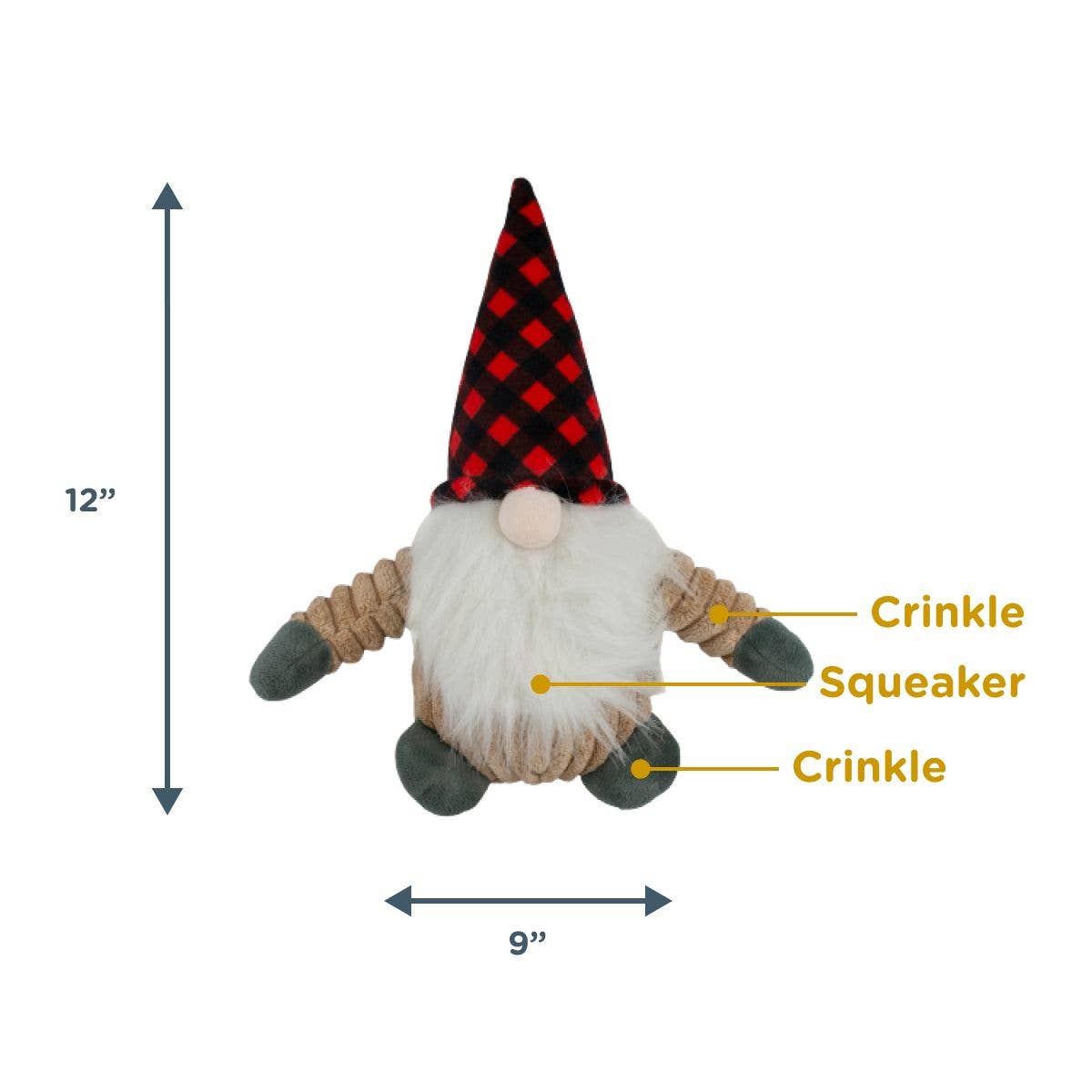 Large Gnome with Squeaker Dog Toy - 12"