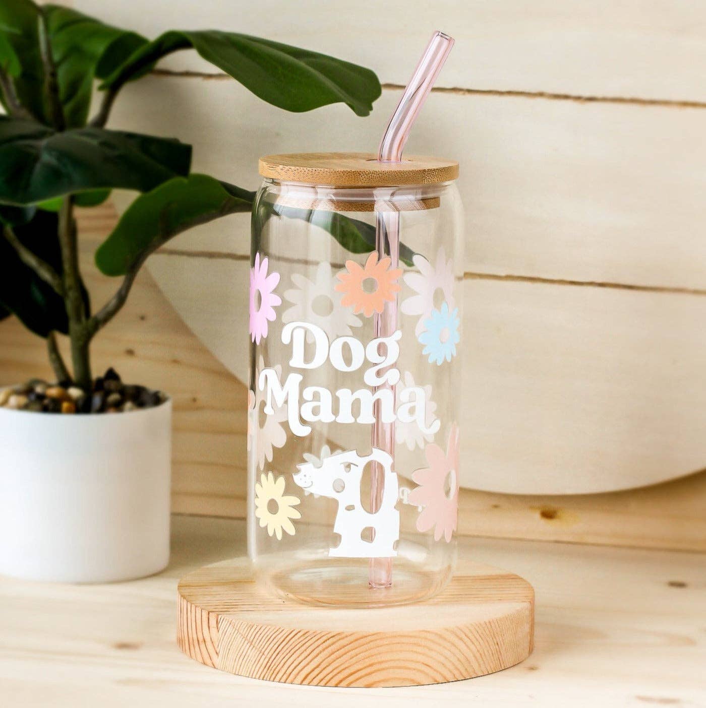 Dog Mama Glass Cup | Lid + Straw
