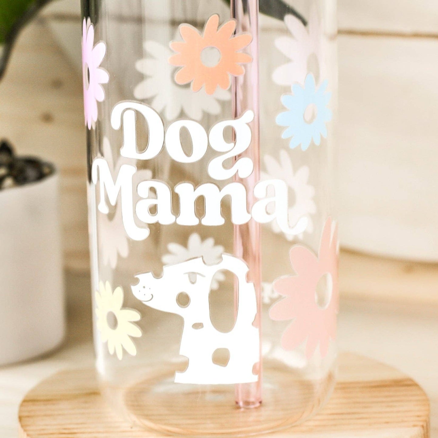 Dog Mama Glass Cup | Lid + Straw
