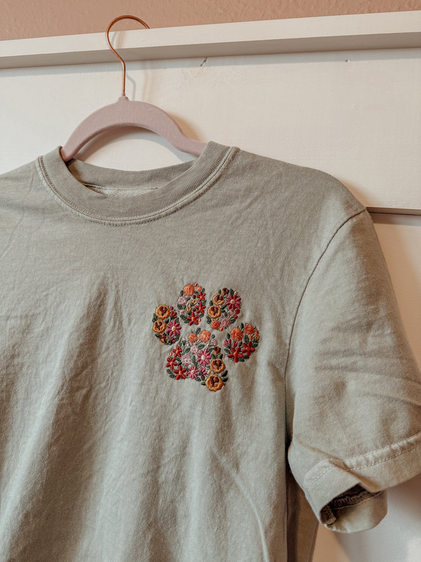 Embroidered Floral Paw T-Shirt