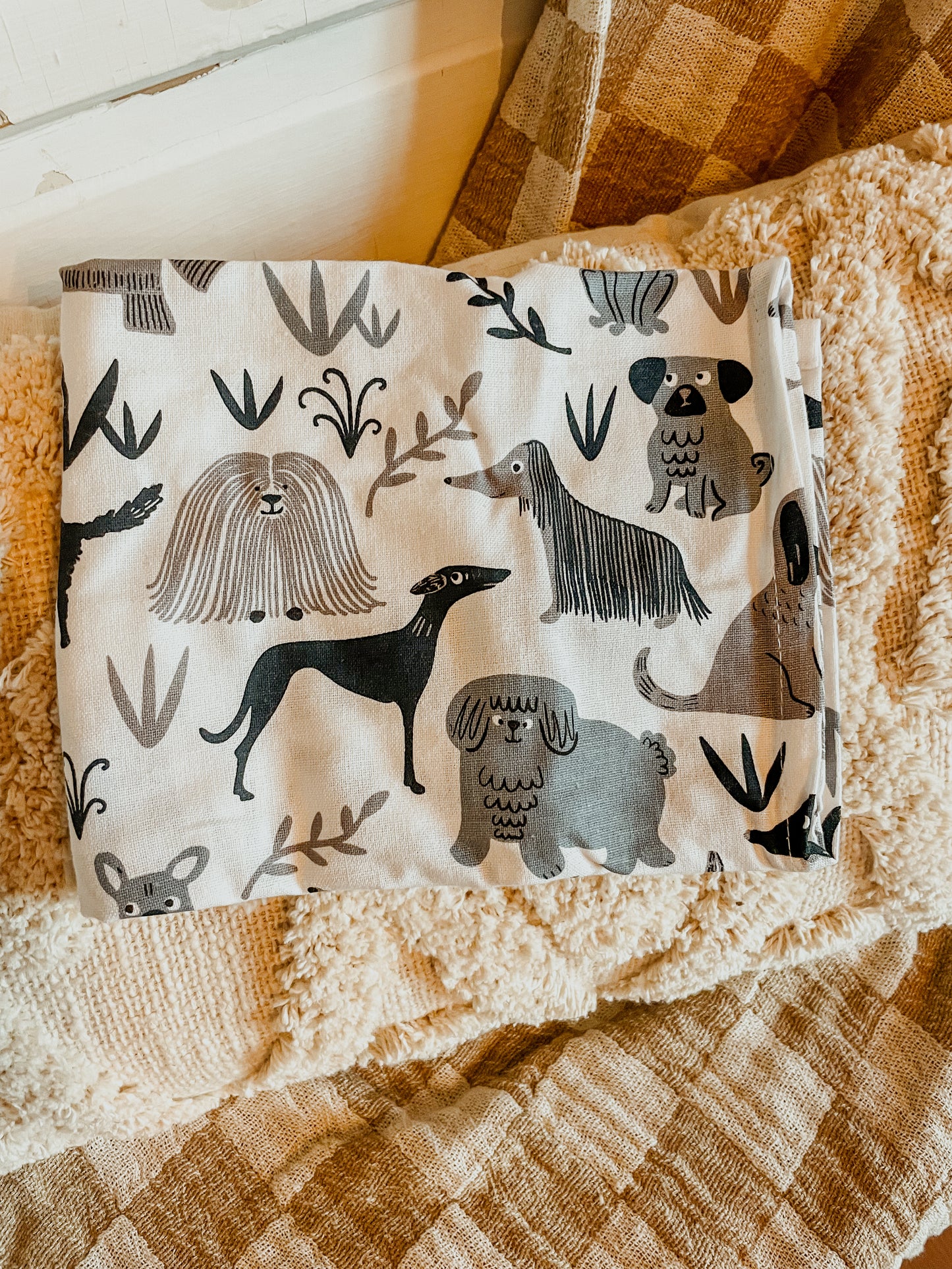 Blue Puppos Puppies Dish Towel