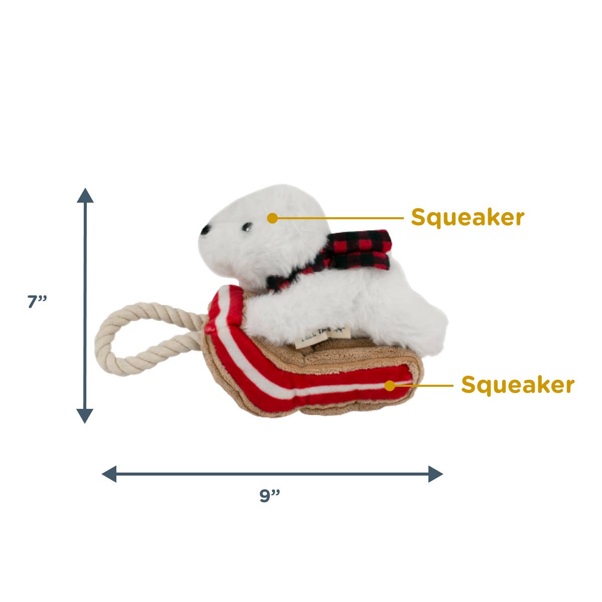 Polar Bear Sled Squeaker Tug Dog Toy - 12"