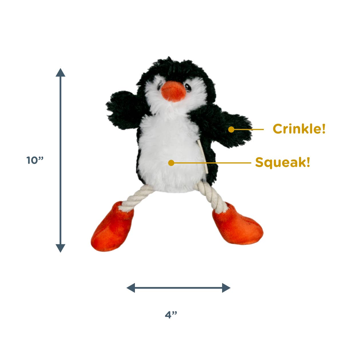 Penguin Pull-Through Rope Tug Dog Toy - 10"