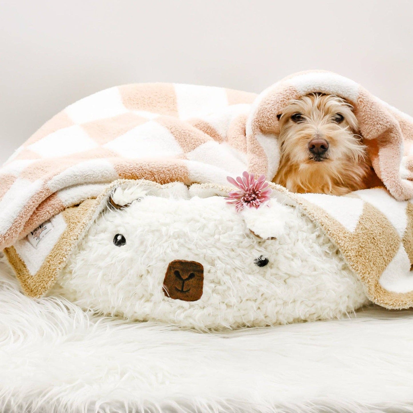 Mini Pet Blanket Dusty Pink Checkerboard