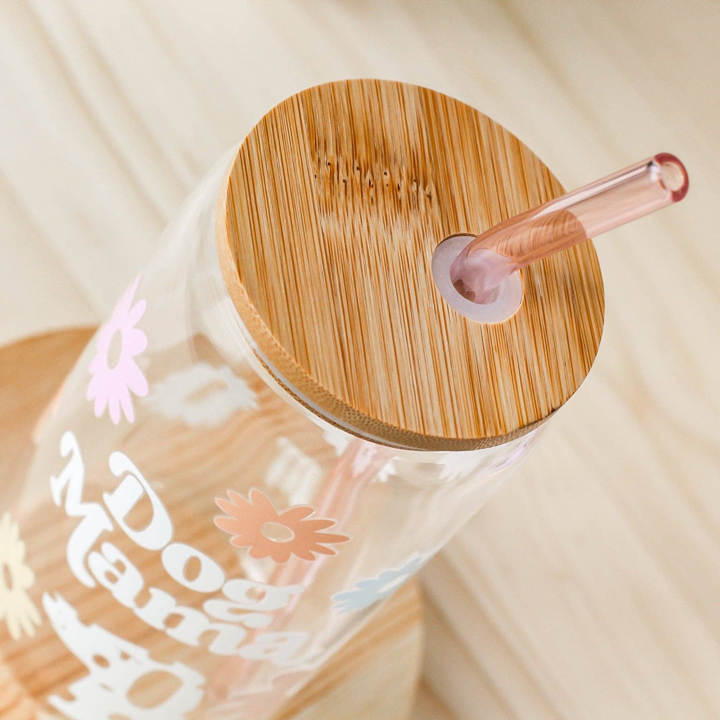 Dog Mama Glass Cup | Lid + Straw