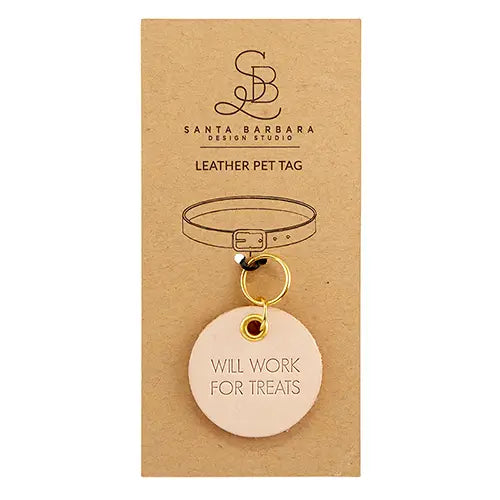 Will Work For Treats - Leather Pet Tag