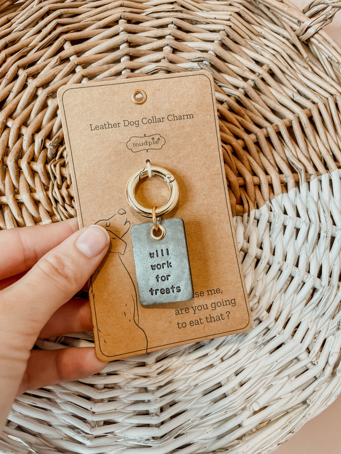 Will Work For Treats Leather Collar Charm