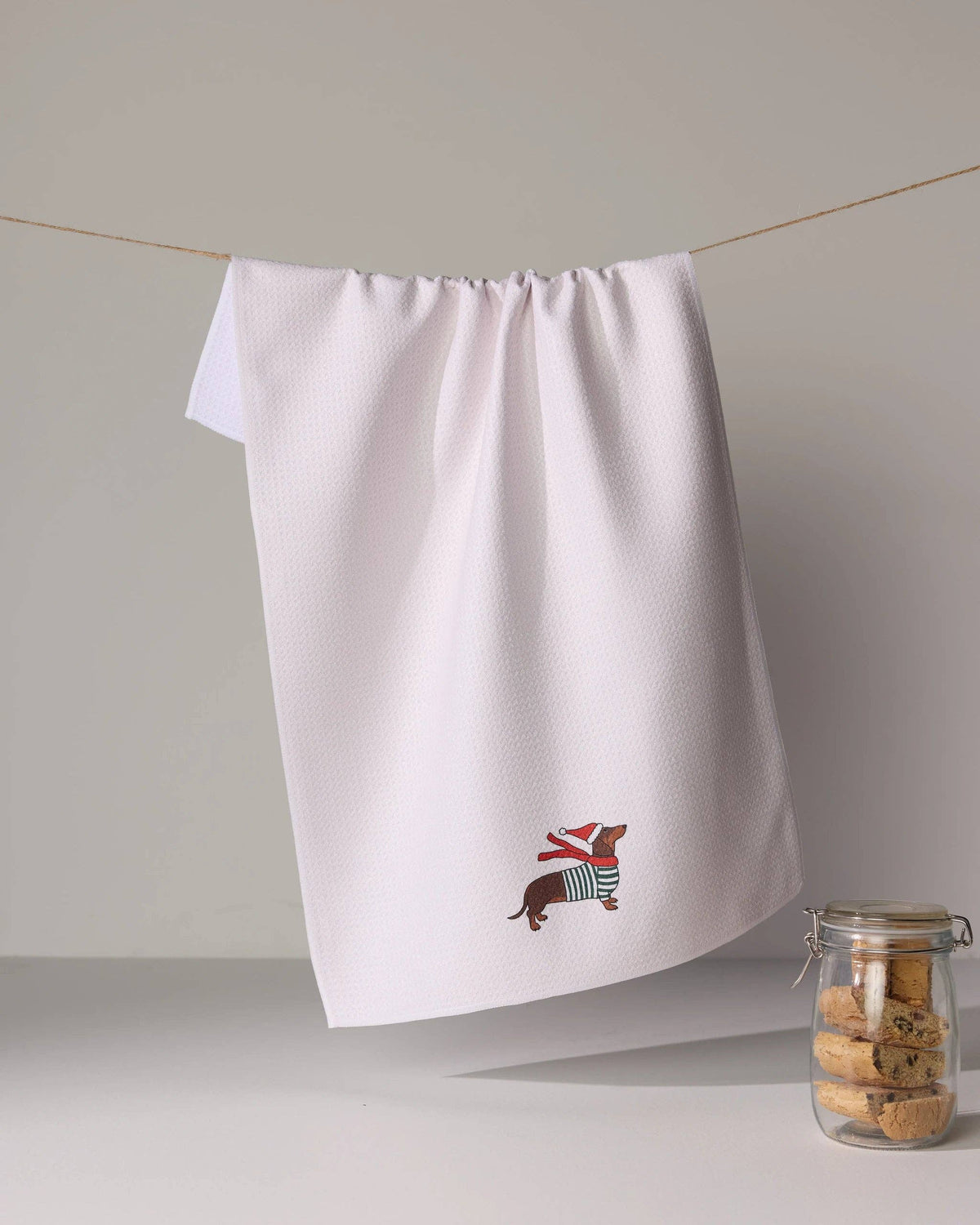 Merry Dachshund Tea Towel