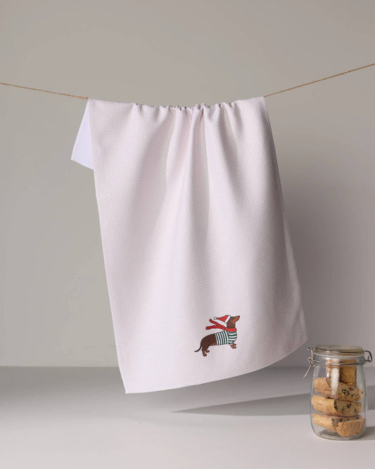 Merry Dachshund Tea Towel