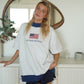 United States Flag Embroidered Mockneck Short Sleeve Sweatshirt