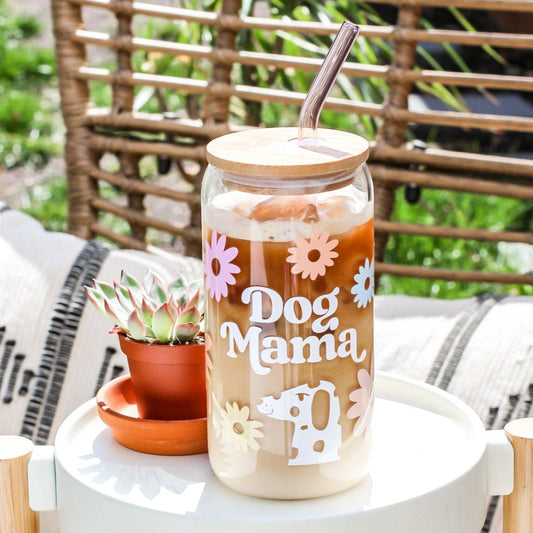 Dog Mama Glass Cup | Lid + Straw