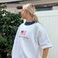 United States Flag Embroidered Mockneck Short Sleeve Sweatshirt