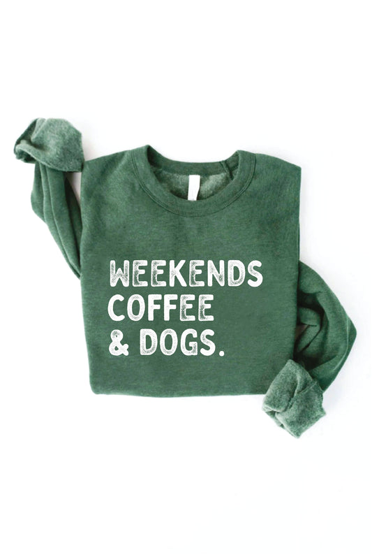 Heather Forest Weekends Coffee + Dogs Graphic Sweatshirt