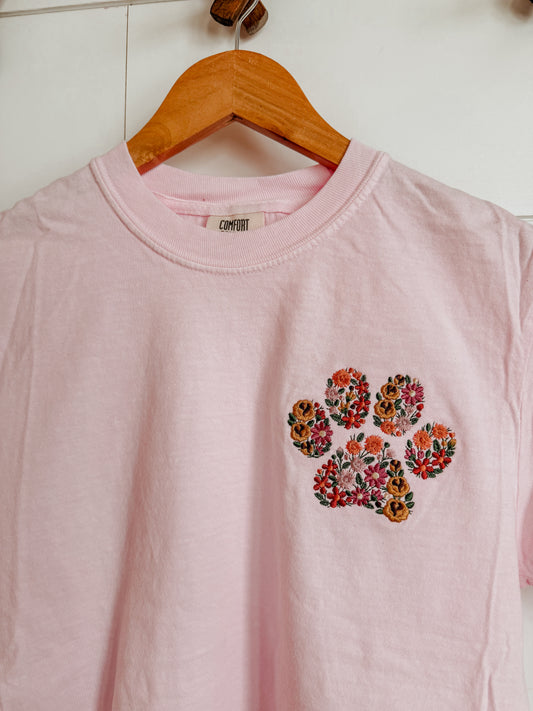 Embroidered Floral Paw T-Shirt