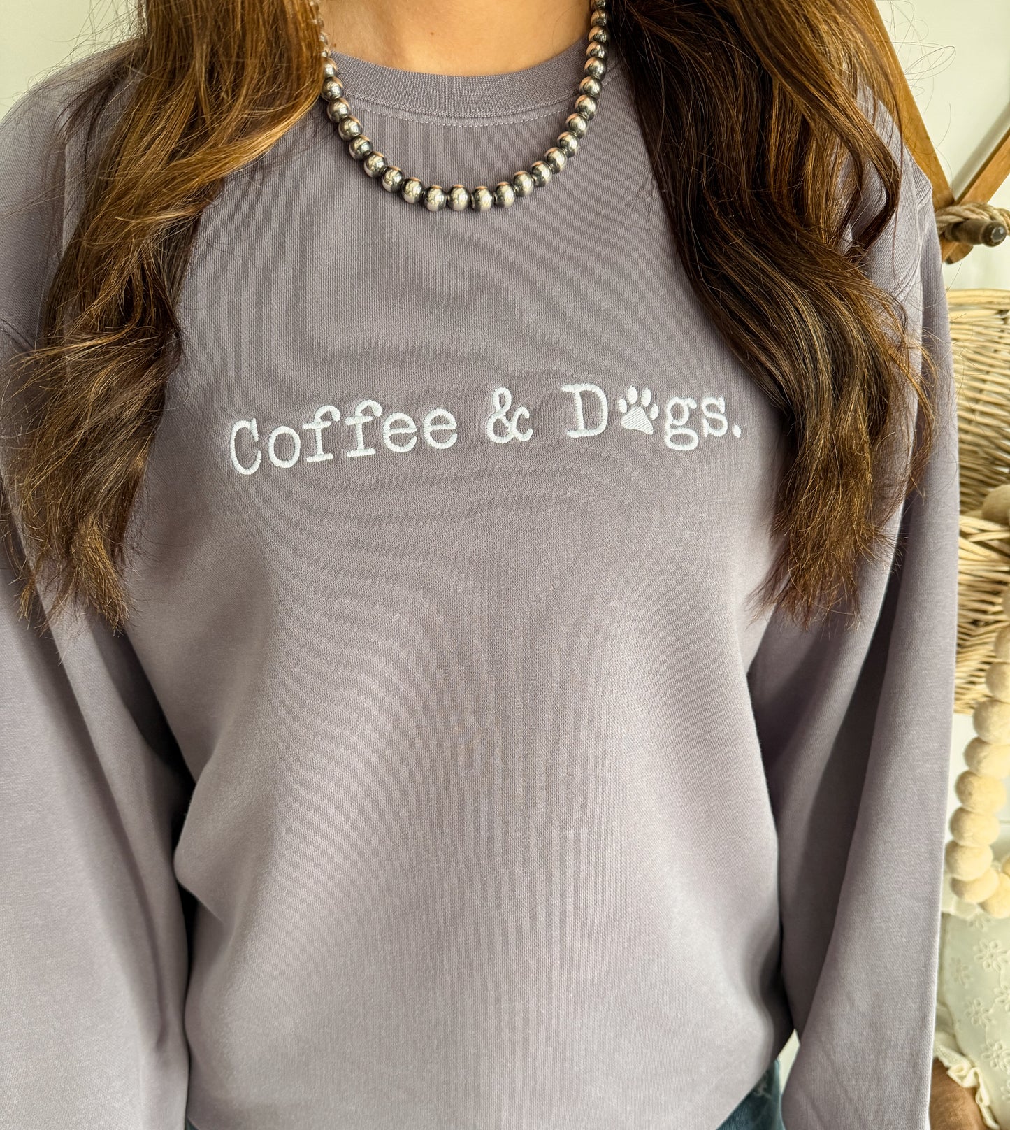 Coffee & Dogs Embroidered Sweatshirt