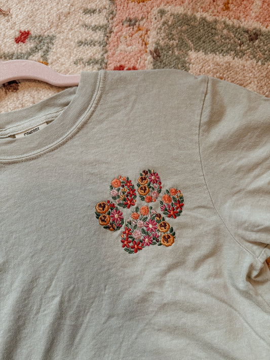 Embroidered Floral Paw T-Shirt