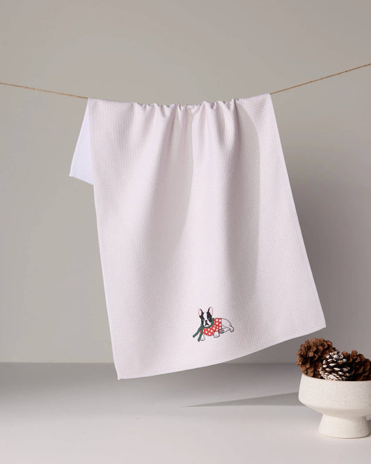Merry Frenchie Tea Towel