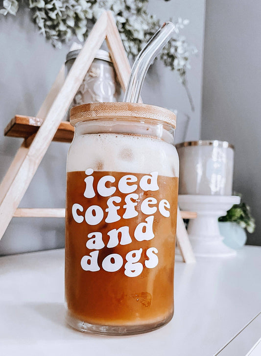 Iced Coffee and Dogs Glass Cup