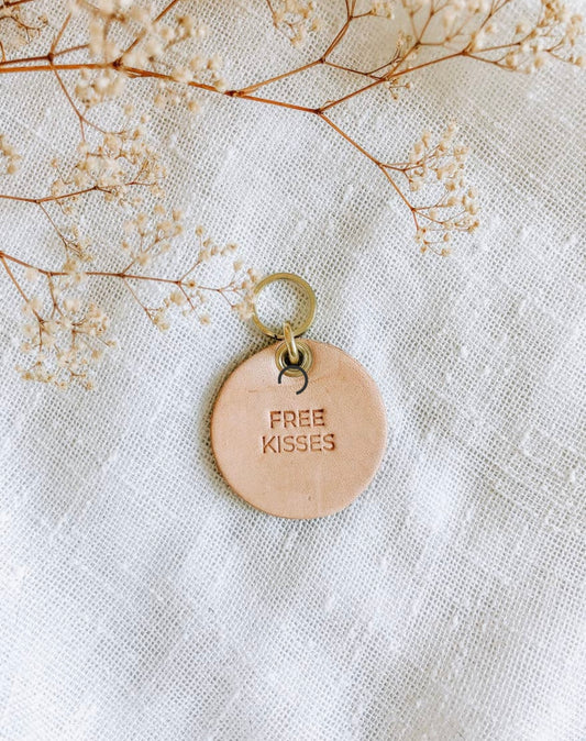 "Free Kisses" Leather Pet Collar Tag