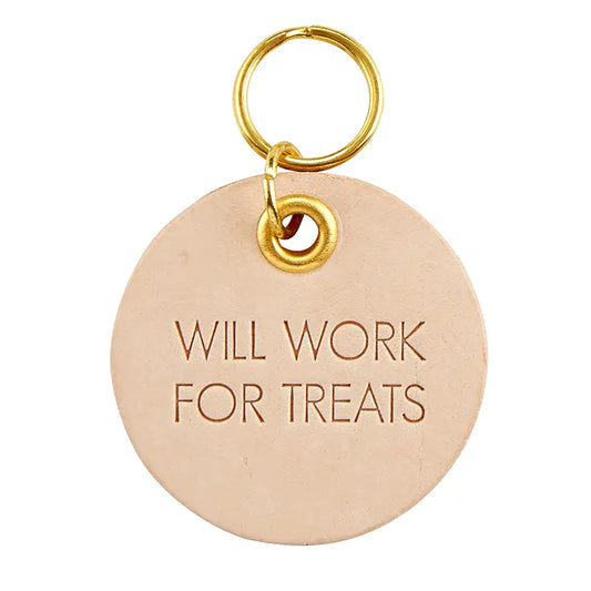 Will Work For Treats  - Leather Pet Tag